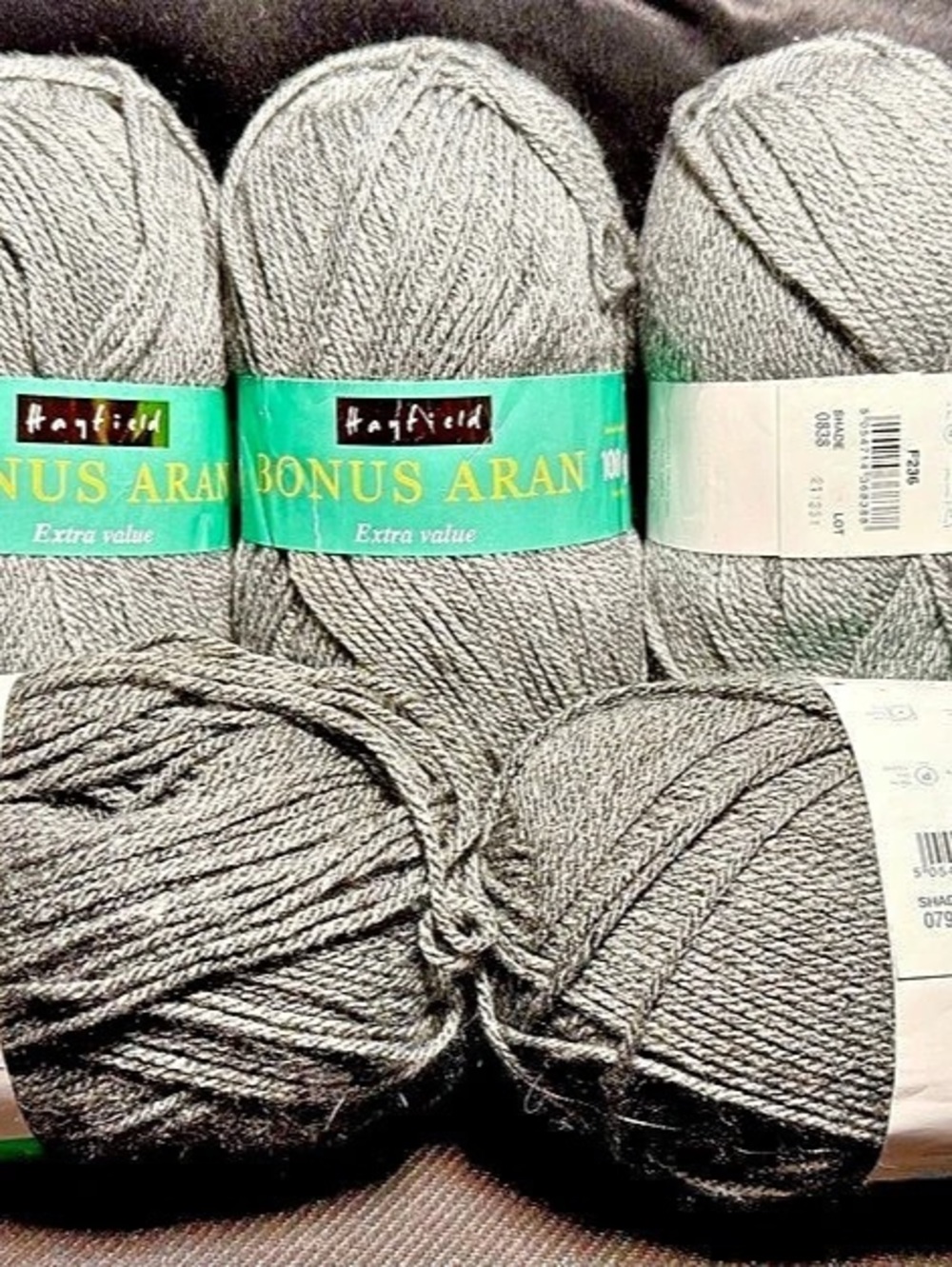 Hayfield Bonus Aran Gray Yarn 5-Skein Lot NWT